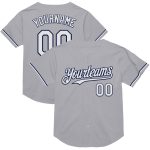 Custom Team Name Number Gray White-Navy Mesh Authentic Baseball Jersey - Personalized Throwback Design Personalized Gray