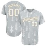 Custom Name and Number Authentic 3D Baseball Jersey - Personalized Gray White-Old Gold Christmas Design Personalized Gray