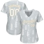 Custom Name and Number Authentic 3D Baseball Jersey - Personalized Gray White-Old Gold Christmas Design Personalized Gray