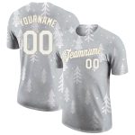 Custom Name and Number 3D Performance T-Shirt for Christmas - Personalized Gray White and Old Gold Design Personalized Gray