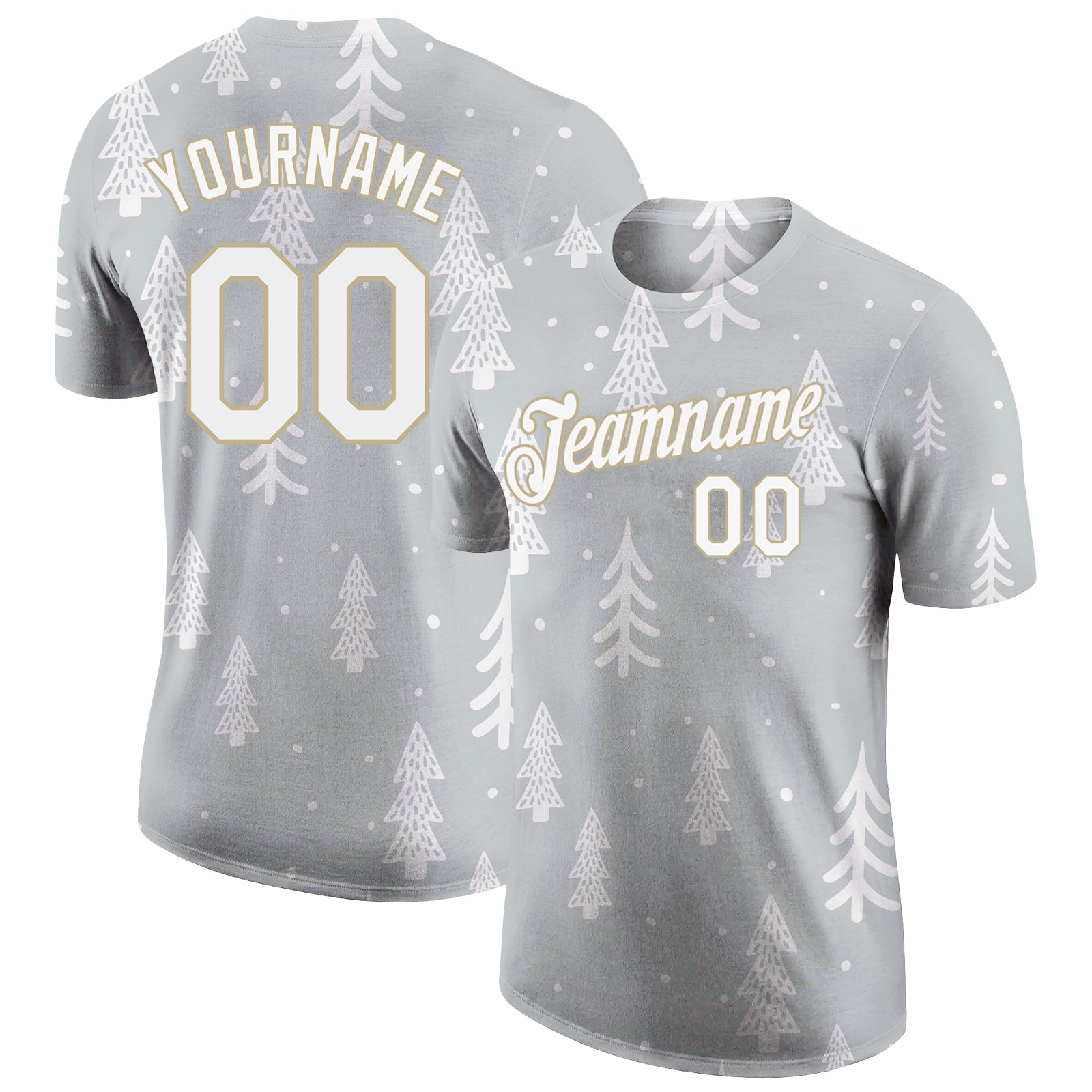 Custom Name and Number 3D Performance T-Shirt for Christmas - Personalized Gray White and Old Gold Design Personalized Gray