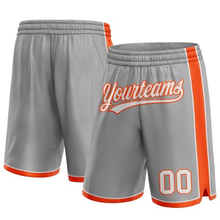 Custom Team Basketball Shorts - Personalized Gray White Orange with Name and Number Personalized Gray White-Orange Authentic