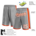 Custom Team Basketball Shorts - Personalized Gray White Orange with Name and Number Personalized Gray White-Orange Authentic