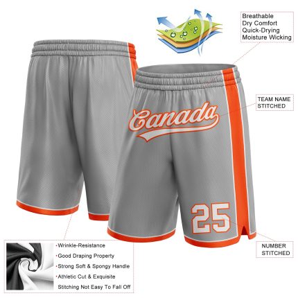 Custom Team Basketball Shorts - Personalized Gray White Orange with Name and Number Personalized Gray White-Orange Authentic