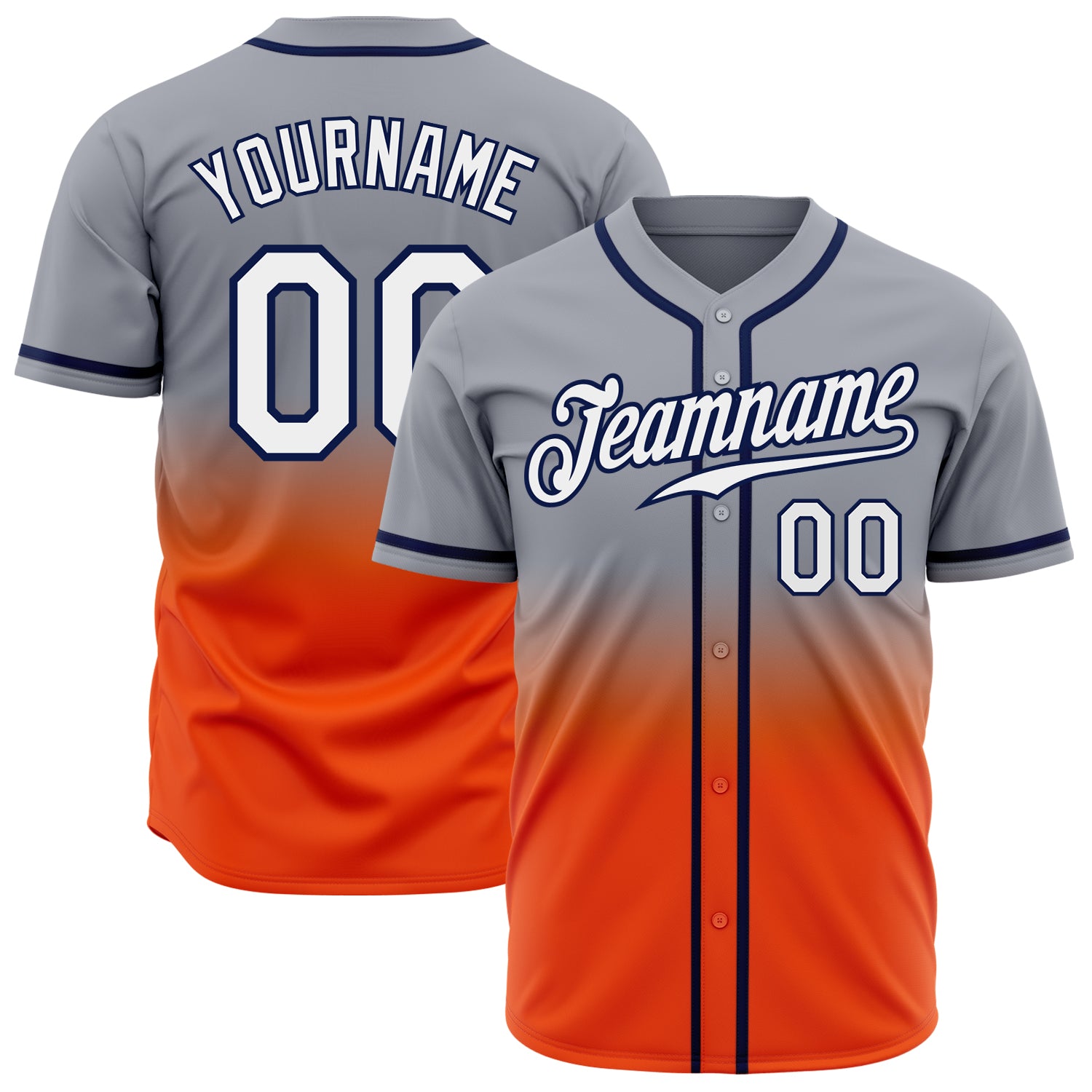 Custom Baseball Jersey with Personalized Name and Number - Gray, White, Orange, Navy Authentic Fade Fashion Personalized