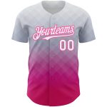 Personalized Authentic Baseball Jersey with 3D Pattern Design - Custom Name and Number, Gray White-Pink Square Style Personalized
