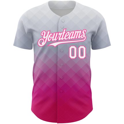 Personalized Authentic Baseball Jersey with 3D Pattern Design - Custom Name and Number, Gray White-Pink Square Style Personalized