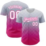 Personalized Authentic Baseball Jersey with 3D Pattern Design - Custom Name and Number, Gray White-Pink Square Style Personalized