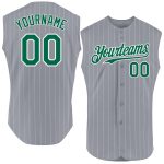 Custom Name Number Authentic Sleeveless Baseball Jersey Gray White Pinstripe Kelly Green Personalized Team Apparel Personalized