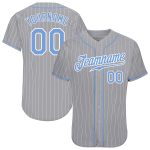 Custom Name Number Baseball Jersey - Personalized Gray White Pinstripe Light Blue-White Authentic Team Jersey Personalized