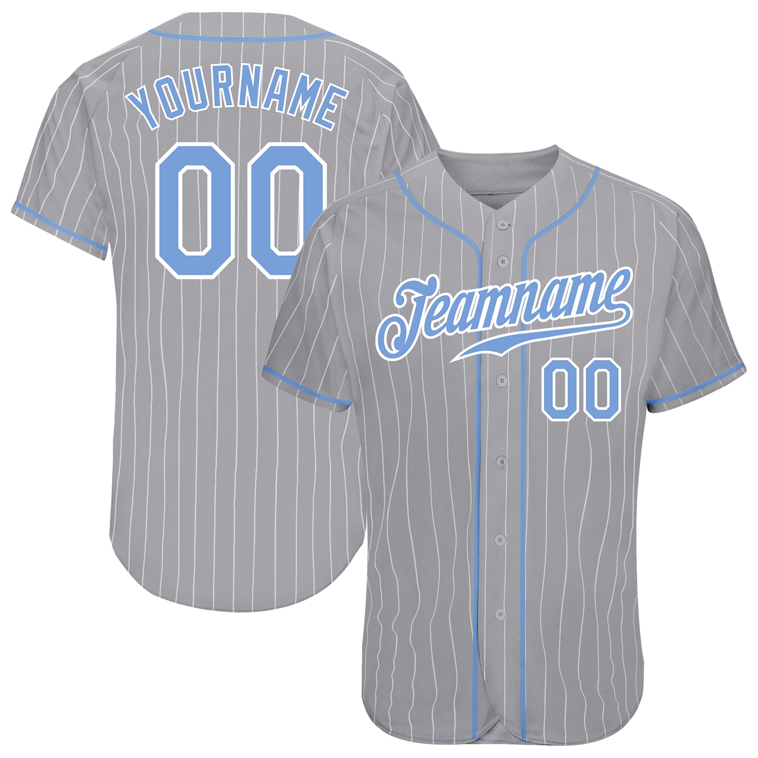 Custom Name Number Baseball Jersey - Personalized Gray White Pinstripe Light Blue-White Authentic Team Jersey Personalized
