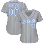 Custom Name Number Baseball Jersey - Personalized Gray White Pinstripe Light Blue-White Authentic Team Jersey Personalized