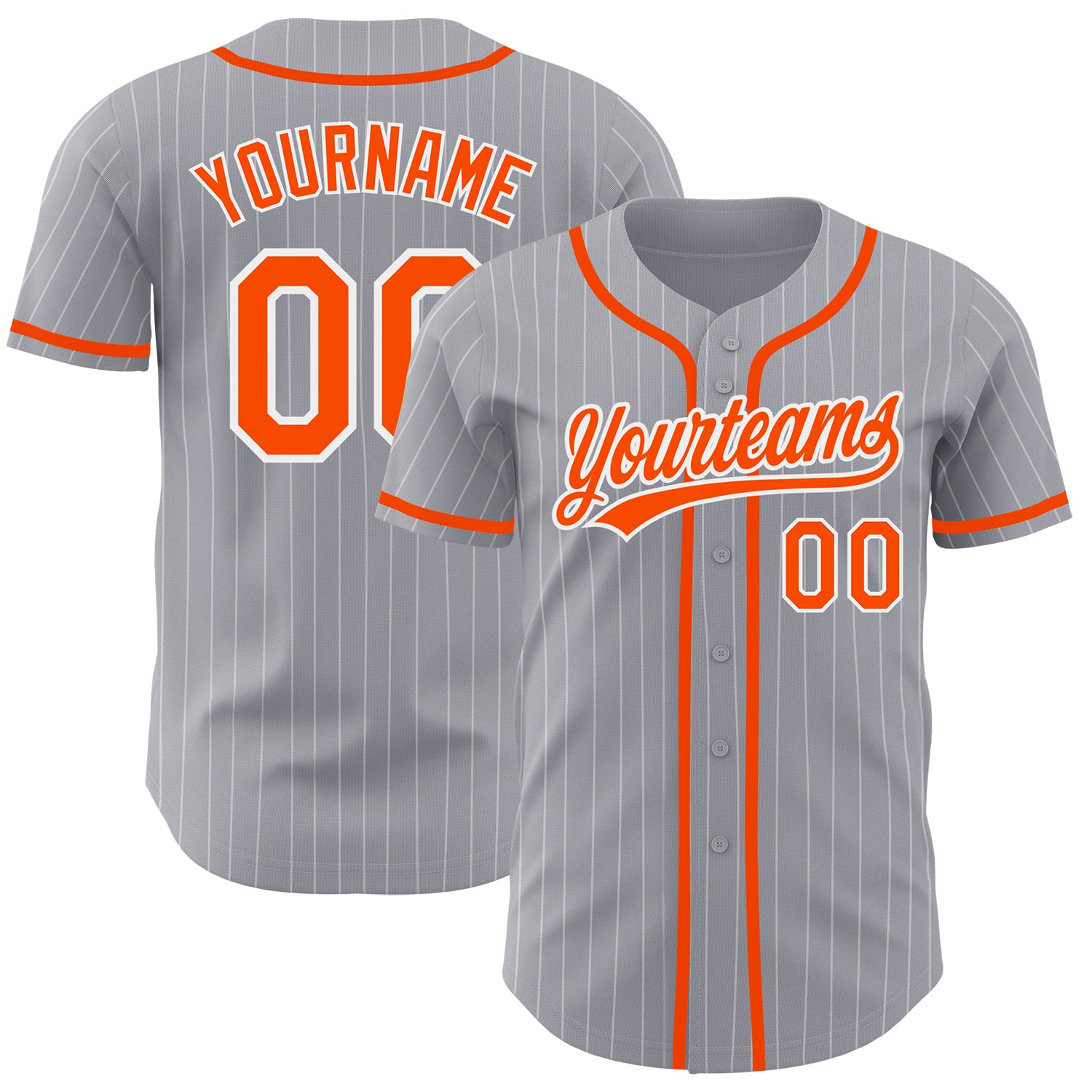Customizable Orange Gray White Pinstripe Baseball Jersey - Personalized Team Name & Number Personalized Gray White Pinstripe
