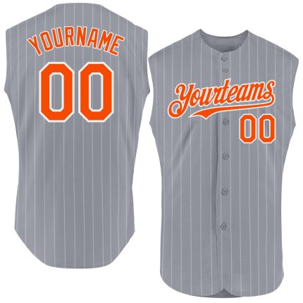 Custom Name Number Baseball Jersey - Personalized Gray White Pinstripe Orange Sleeveless Team Jersey Personalized Gray White