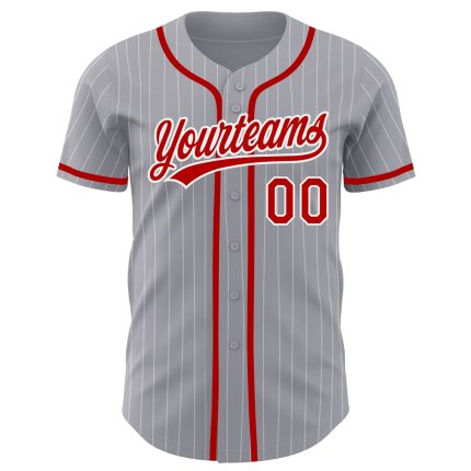 Customizable Authentic Baseball Jersey with Red, Gray, and White Pinstripes - Personalize with Name and Number Personalized