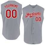 Custom Name and Number Personalized Gray White Pinstripe Red Baseball Jersey Sleeveless Authentic Team Apparel Personalized