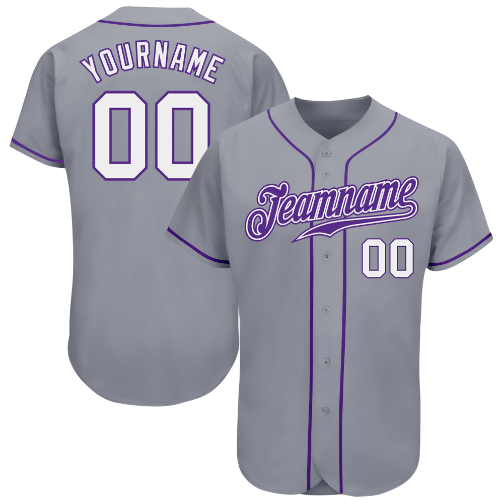 Custom Name and Number Authentic Baseball Jersey - Personalized Gray White-Purple Team Jersey Personalized Gray White-Purple