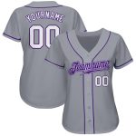 Custom Name and Number Authentic Baseball Jersey - Personalized Gray White-Purple Team Jersey Personalized Gray White-Purple
