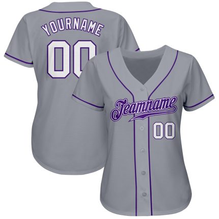 Custom Name and Number Authentic Baseball Jersey - Personalized Gray White-Purple Team Jersey Personalized Gray White-Purple