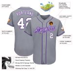 Custom Name and Number Authentic Baseball Jersey - Personalized Gray White-Purple Team Jersey Personalized Gray White-Purple