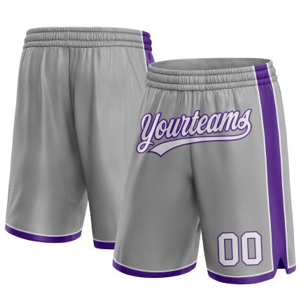 Custom Team Basketball Shorts with Name and Number - Personalized Gray White Purple Authentic Design Personalized Gray White-Purple
