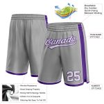 Custom Team Basketball Shorts with Name and Number - Personalized Gray White Purple Authentic Design Personalized Gray White-Purple