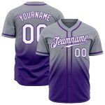 Custom Name and Number Personalized Gray Purple White Fade Baseball Jersey - Authentic Fashion Team Apparel Personalized