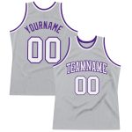 Personalized Throwback Basketball Jersey in Gray, White, and Purple - Authentic Style Personalized Gray White-Purple Authentic