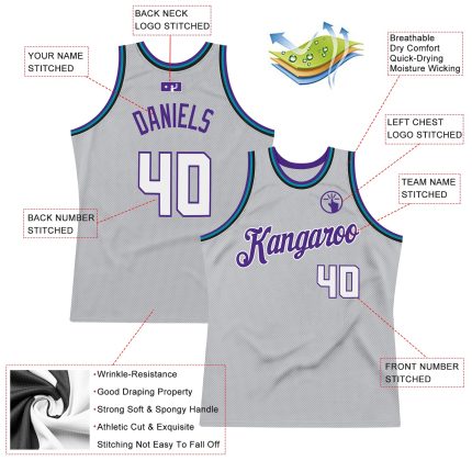 Custom Name Number Throwback Basketball Jersey Personalized Gray White Purple Personalized Gray White-Purple Authentic Throwback