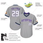 Custom Name Number Gray White Purple Authentic Throwback Baseball Jersey Shirt Rib-Knit Design Personalized Gray White-Purple