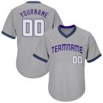 Custom Name Number Gray White Purple Authentic Throwback Baseball Jersey Shirt Rib-Knit Design Personalized Gray White-Purple