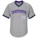 Custom Name Number Gray White Purple Authentic Throwback Baseball Jersey Shirt Rib-Knit Design Personalized Gray White-Purple