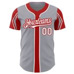 Custom Name and Number Authentic Baseball Jersey in Gray White and Red - Personalize Your Team Jersey Personalized Gray White-Red