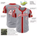 Custom Name and Number Authentic Baseball Jersey in Gray White and Red - Personalize Your Team Jersey Personalized Gray White-Red