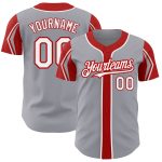 Custom Name and Number Authentic Baseball Jersey in Gray White and Red - Personalize Your Team Jersey Personalized Gray White-Red