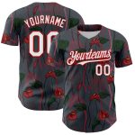 Custom Name and Number Tropical Anthurium Flower 3D Pattern Gray Red Baseball Jersey - Personalized Team Apparel Personalized