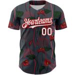 Custom Name and Number Tropical Anthurium Flower 3D Pattern Gray Red Baseball Jersey - Personalized Team Apparel Personalized