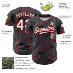 Custom Name and Number Tropical Anthurium Flower 3D Pattern Gray Red Baseball Jersey - Personalized Team Apparel Personalized