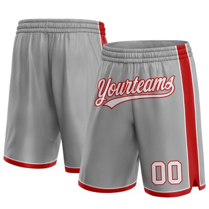 Custom Team Name Number Basketball Shorts Gray White Red Authentic Personalized Gray White-Red Authentic Basketball Shorts