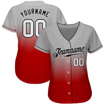 Custom Name and Number Gray White-Red Authentic Fade Fashion Baseball Jersey - Personalized Team Apparel Personalized Gray