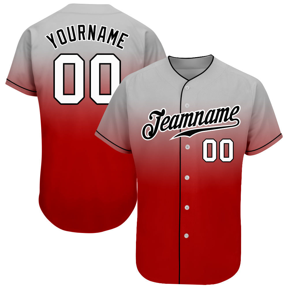 Custom Name and Number Gray White-Red Authentic Fade Fashion Baseball Jersey - Personalized Team Apparel Personalized Gray