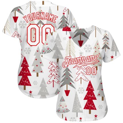 Customizable 3D Christmas Baseball Jersey - Personalized Gray White-Red Team Name & Number Personalized Gray White-Red Christmas
