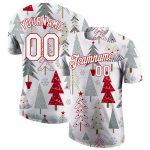 Custom Name and Number Christmas 3D Performance T-Shirt - Personalized Gray White-Red Team Apparel Personalized Gray White-Red