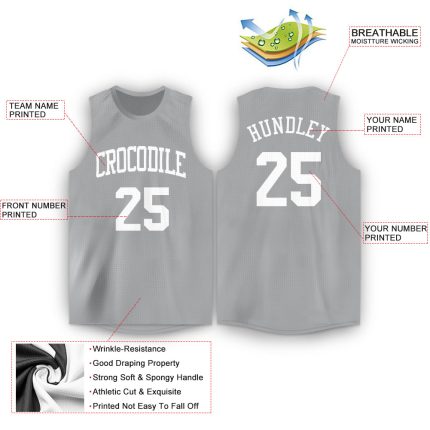 Custom Team Basketball Jersey with Personalized Name and Number - Gray White Round Neck Personalized Gray White Round Neck