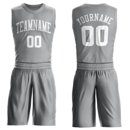 Custom Basketball Jersey Personalized with Name & Number, Gray White Round Neck Suit Personalized Gray White Round Neck Suit