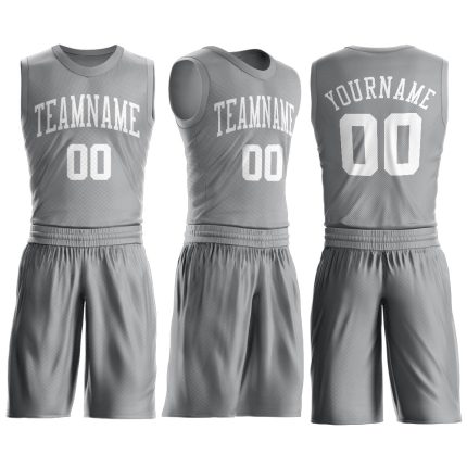 Custom Basketball Jersey Personalized with Name & Number, Gray White Round Neck Suit Personalized Gray White Round Neck Suit