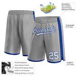 Custom Name and Number Basketball Shorts - Personalized Gray White-Royal Authentic Team Gear Personalized Gray White-Royal