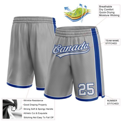 Custom Name and Number Basketball Shorts - Personalized Gray White-Royal Authentic Team Gear Personalized Gray White-Royal