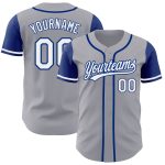 Personalized Authentic Two Tone Gray White-Royal Baseball Jersey Personalized Gray White-Royal Authentic Two Tone Baseball