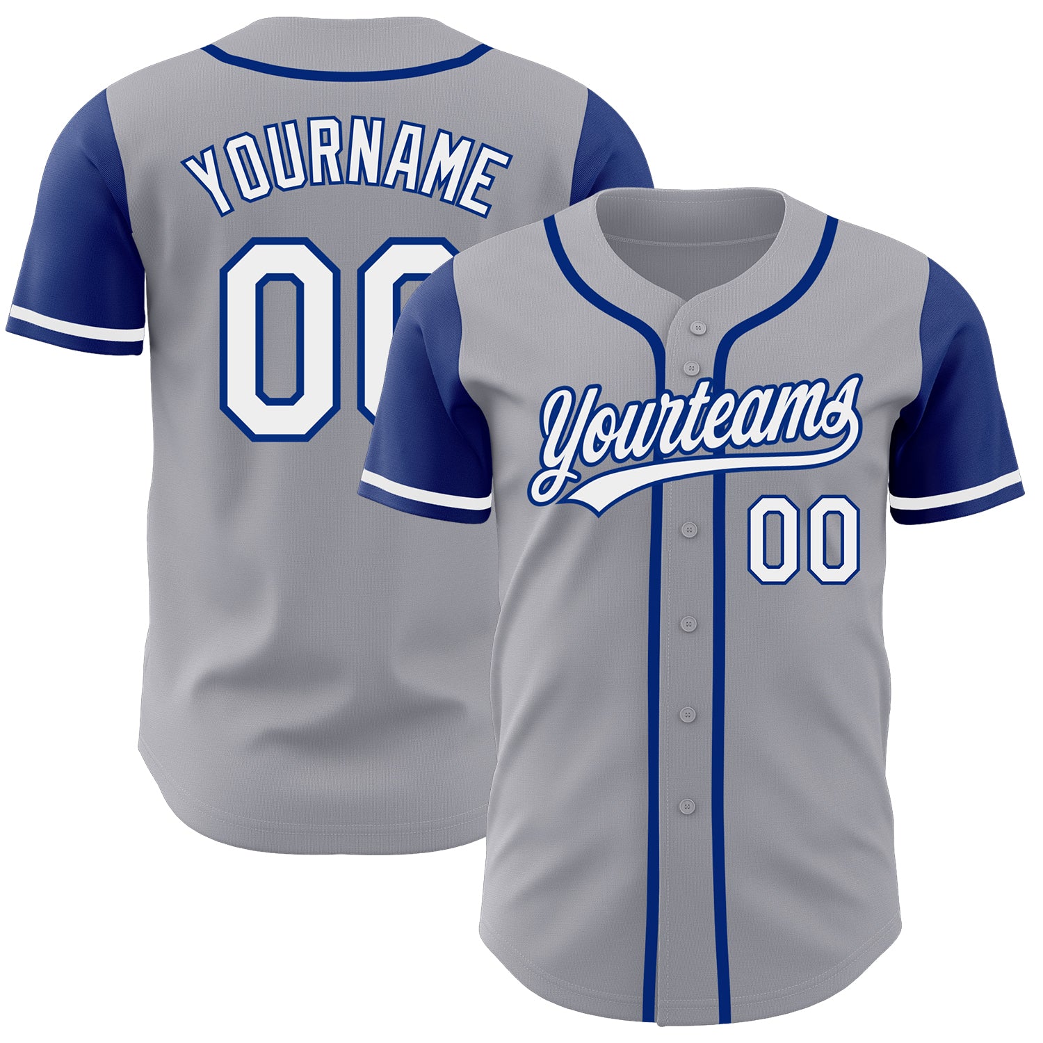 Personalized Authentic Two Tone Gray White-Royal Baseball Jersey Personalized Gray White-Royal Authentic Two Tone Baseball